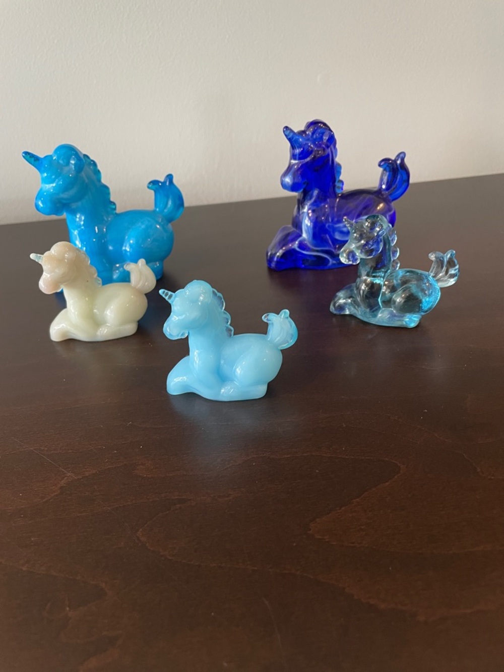 Boyd Set of Five Glass Unicorn Figurines - Various Blue & Opalescent Shades